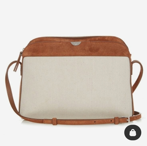 The row MULTI-POUCH CANVAS AND SUEDE CROSS-BODY BAG IN CREAM AND BISCUIT-TAUPE - Picture 1 of 16